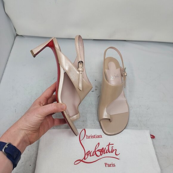 Christian Louboutin Viva Condora Asymmetrical Neutral Heel Sandal - Picture 1 of 10
